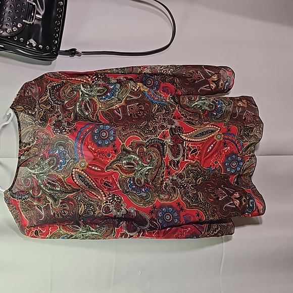 Chico's Paisley Print w/ Metallic Threads Top 100% SILK Sz L - Picture 6 of 6